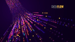 Digital Data Flow Vector Background. Big Data Technology Lines. 5G Wireless Data Transmission. High Speed Light Trails. Information Flow in Virtual Reality Cyberspace. Vector Illustration.