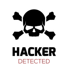 Computer Virus Concept. Hacker Attack Detected. Red Skull Laptop Icon. Vector Illustration.