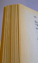 Brown faded edges to book pages known in the book industry as tanning or foxing, which devalues a book and is often associated with aged paper, sometimes associated with ferric oxide.  