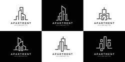 collection of building architecture sets, real estate logo design line art style