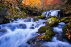 Tranquillity scene of Tateshina waterfall in Autumn in Chino town, Nagano prefecture, Japan