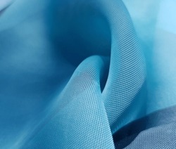 Wave turquoise blue transparent fabric;
two twisted folds (macro, texture).
