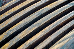 Bourbon Barrel Staves Texture. Wood planks in a row. Abstract wooden curved lines wall full frame background texture