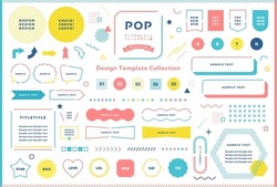 Retro-pop geometrical pattern and frame design set. Open path available. Editable. Illustrations, vectors, ribbons, banners, templates
