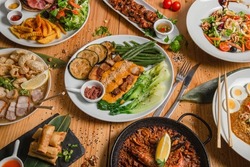 View from above of a variety of Filipino cuisine dishes