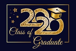 Class graduation banner 2020. Complimentary ticket. Congratulations to graduates, award concept.
