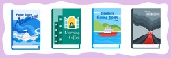 Novel or Fiction Books with Illustrative Cover and Title. Library and Reading Material Element. Can be Used for Digital and Print Infographic. 