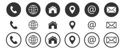 web icon, contact us icon, blog and social media round signs