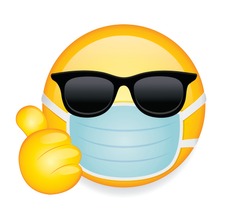 High quality emoticon on white background. Emoji with sunglasses,thumbs up and mask.
Yellow sick emoji wearing sunglasses and medical mask to protect from virus vector.Medical mask emoticon.