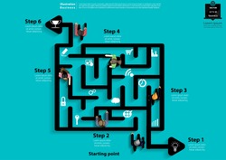 Businessman and  Lady walk in  Maze Find the exit  Success -  modern Idea and Concept Vector illustration Business Infographic template with Icon.
