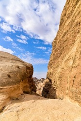 Dana Biosphere Reserve, uncontaminated hiking and trekking ecotourism destination in Fenyan area, central western Jordan. Scenic rock formations and landscape views.