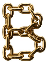 Golden chain alphabet. Letter B isolated on white background. 3d illustration.