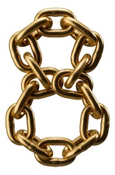 Golden chain alphabet. Number 8 isolated on white background. 3d illustration.