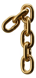 Golden chain alphabet. Number 1 isolated on white background. 3d illustration.