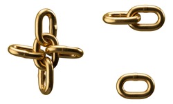 Golden chain alphabet. Smbols isolated on white background. 3d illustration.