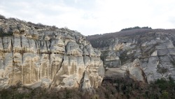 Aerial view of the Madara Horseman carved into a cliff in Bulgaria