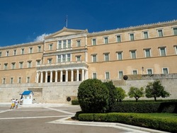 View of the Hellenic Parliament Building in downtown Athens, Greece