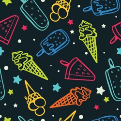 Seamless icecream pattern with neon colors - seamless background texture, great for summer themed fabrics, wallpapers, menus or banners.