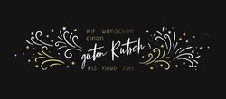 Cute hand drawn New Years banner with fireworks and German type saying 