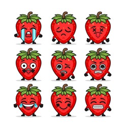 Set of cute multi faced strawberries