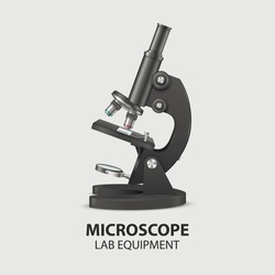 Microscope Parts, Structure Anatomy. Vector 3d Realistic Black Laboratory Microscope Isolated on White. Chemistry, Biology Tool. Science, Lab, Research, Education Infographics. Design Template