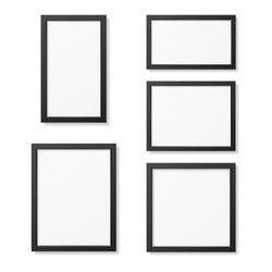 Realistic blank picture frame templates set isolated on white background.
