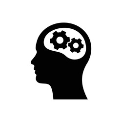 Head with gear icon. Idea logo. Symbols of thinking. illustration of Smart Intelligence and brainstorming. 
