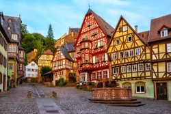 Colorful half-timbered houses in Miltenberg historical medieval Old Town, Bavaria, Germany
