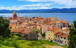 Colorful historical Old Town of St Tropez, a popular resort on Mediterranean sea, Provence, France