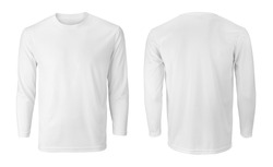 Long sleeve white t-shirt with front and back views isolated on white 