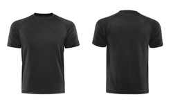 Black T-shirts front and back used as design template isolated on white