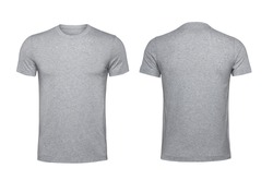 Blank gray t-shirt, front and back isolated on white background with clipping path