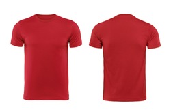 Red T-shirts front and back used as design template isolated on white with clipping path