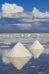 Piles of salt, Uyuni salt flat, Potosi province, Altiplano, Bolivia