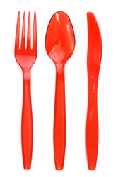 Plastic cutlery on a white isolated background