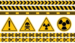 Warning label, warning tape, danger signs vector.