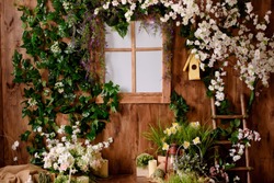 Backdrops for photo studio with spring decor for kids and family photo sessions.