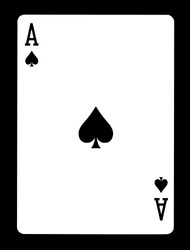 Ace of spades playing card, isolated on black background.