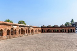 View of Katra Masjid, one of the largest caravanserais in the Indian subcontinent. Located at Barowaritala, Murshidabad, West Bengal, India. Islamic Architecture.