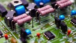 Close-Up Resistors and electronics on board electrical circuits.
