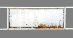 Rusty iron sign, Rust of metals. Corrosive Rust on old iron white. Use as illustration for presentation. corrosion.	