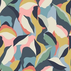 Vector leaf motif color blocking illustration seamless repeat pattern fashion and home decor print fabric digital artwork