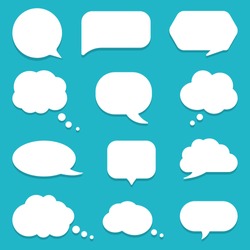 Set of speech bubble, textbox cloud of chat for comment, post, comic. Dialog box icon, message template. Different shape of empty balloons for talk on isolated background. cartoon vector illustration