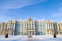 Catherine the Great Palace, Saint Petersburg, Tsarskoe Selo, tourism and travel, destination for tourists, historic building, Museum reserve in the town of Pushkin,   XVIII-XIX centuries, winter.