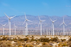 Windmills turbines for electric power production, Palm Sprigs, California. Simple of clean energy