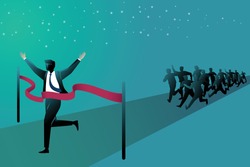 Vector illustration of business concept, businessman at the finish line