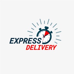 Express delivery icon. Timer and express delivery inscription on light background. Fast delivery, express and urgent shipping, services, chronometer sign. vector illustration