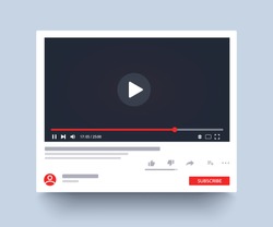 Template interface video player. Social media concept. Mockup video channel. Web windows player. Video content, blogging. Vector illustration. EPS 10