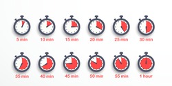 Timer, clock, stopwatch isolated set icons. Label cooking time. Vector illustration. EPS 10