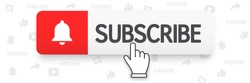 Template subscribe button with bell and finger click cursor. Social media background subscribe. Social media concept. Vector illustration. EPS 10